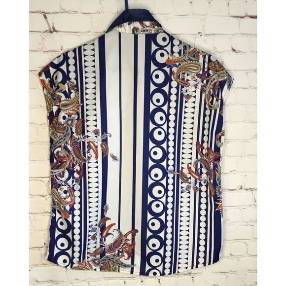 Secret  Women's Large L Top Sleeveless Blouse Collared  Couture Paisley Print - Picture 7 of 9